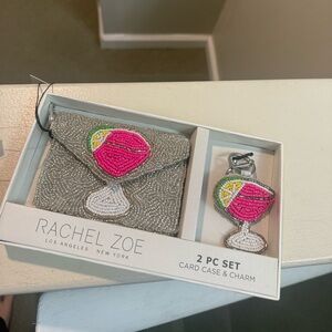 Rachel Zoe Silver Beaded Card Case and Charm Set